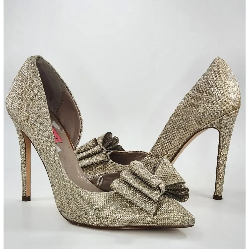 Betsey Johnson Women's Gold Glitter Prince d'Orsay Evening Pumps Size 8.5